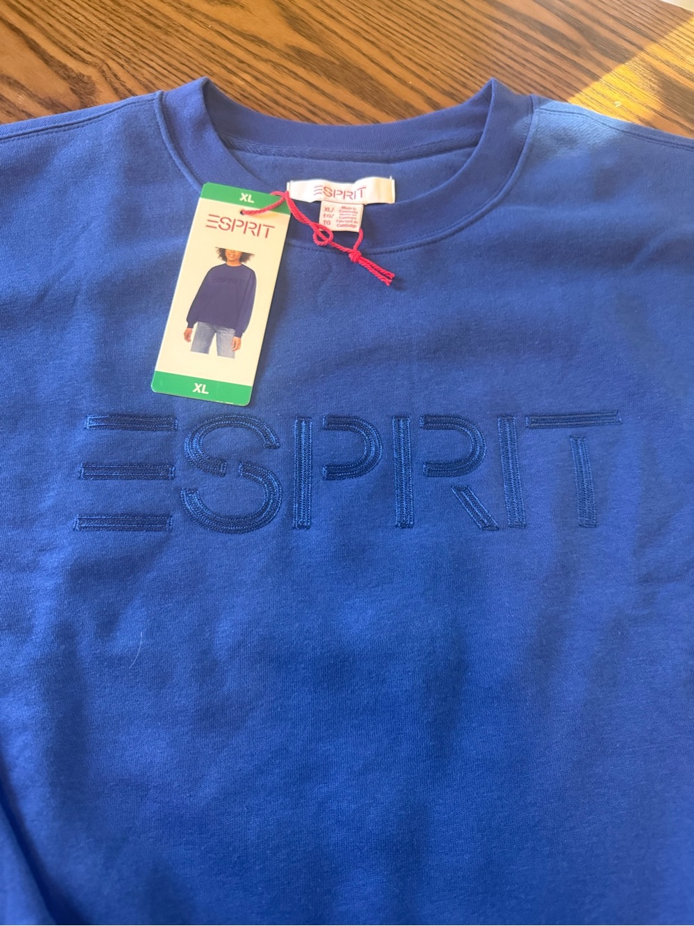 Esprit Crewneck Sweatshirt in Deep Blue with Red Logo Detail